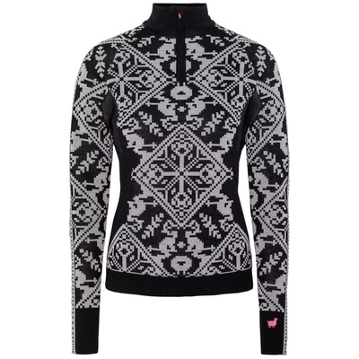 Koszulka damska z długim rękawem merino KariTraa Saga Half Zip - czarny