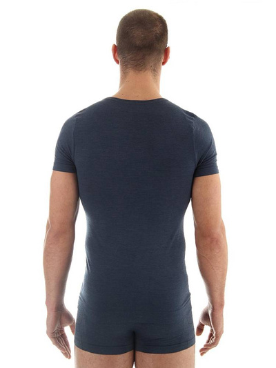Koszulka męska z krótkim rękawem Brubeck merino COMFORT WOOL jeansowy