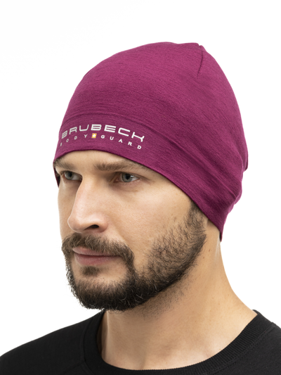 Czapka merino Brubeck dwuwarstwowa EXTREME WOOL śliwkowy 