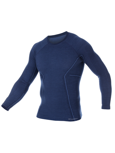 Koszulka męska z długim rękawem merino Brubeck ACTIVE WOOL granatowy