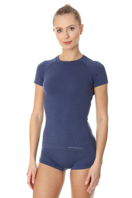 Koszulka damska z krótkim rękawem merino Brubeck ACTIVE WOOL jeansowy
