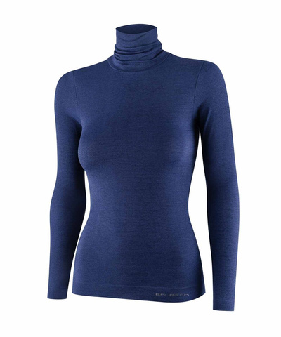 Koszulka damska z golfem Brubeck merino COMFORT WOOL czarny