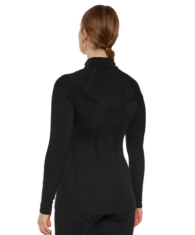 Koszulka damska z długim rękawem Brubeck EXTREME MERINO WOOL ZIP czarny