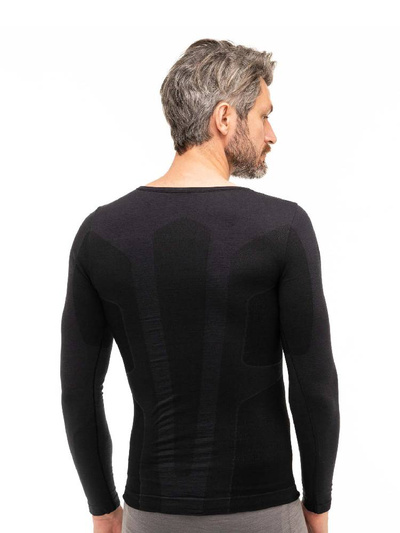 Koszulka męska z długim rękawem Brubeck merino COMFORT WOOL czarny