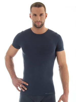 Koszulka męska z krótkim rękawem Brubeck merino COMFORT WOOL jeansowy