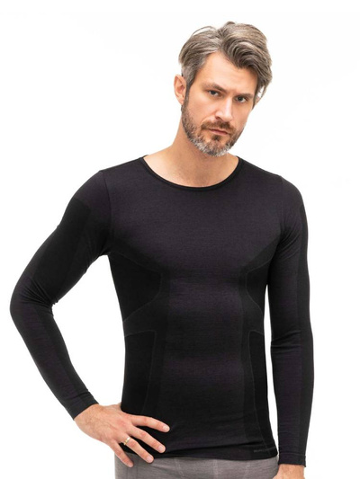 Koszulka męska z długim rękawem Brubeck merino COMFORT WOOL czarny