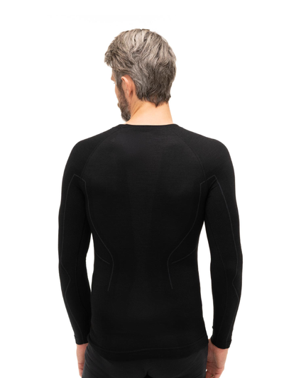 Koszulka męska z długim rękawem merino Brubeck ACTIVE WOOL czarny