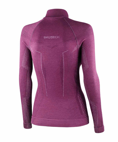 Koszulka damska z długim rękawem Brubeck  EXTREME MERINO ZIP fuksjowy 