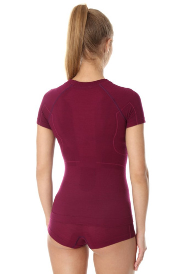 Koszulka damska z krótkim rękawem merino Brubeck ACTIVE WOOL śliwkowy