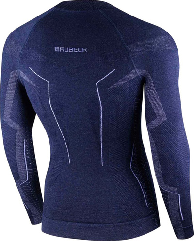 Koszulka męska z długim rękawem Brubeck EXTREME MERINO ZIP granatowy