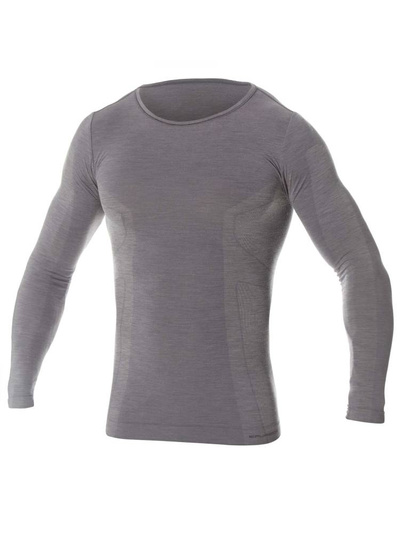 Koszulka męska z długim rękawem Brubeck merino COMFORT WOOL szary