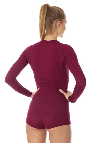 Koszulka damska z długim rękawem merino Brubeck ACTIVE WOOL śliwkowy
