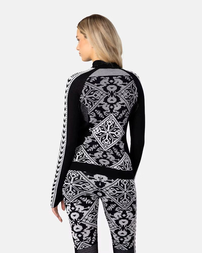 Koszulka damska z długim rękawem merino KariTraa Saga Half Zip - czarny