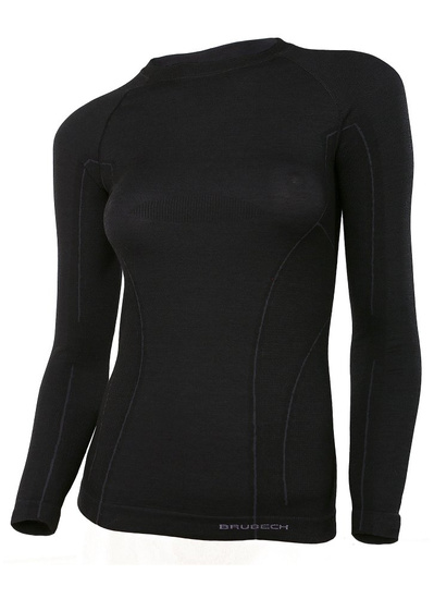 Koszulka damska z długim rękawem merino Brubeck ACTIVE WOOL czarny
