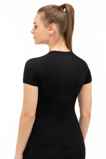 Koszulka damska z krótkim rękawem merino Brubeck ACTIVE WOOL czarny