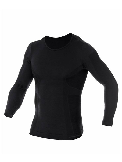 Koszulka męska z długim rękawem Brubeck merino COMFORT WOOL czarny
