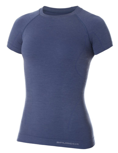 Koszulka damska z krótkim rękawem merino Brubeck ACTIVE WOOL jeansowy