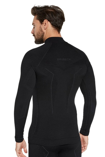 Koszulka męska z długim rękawem Brubeck EXTREME MERINO ZIP czarny