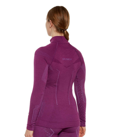 Koszulka damska z długim rękawem Brubeck  EXTREME MERINO ZIP fuksjowy 