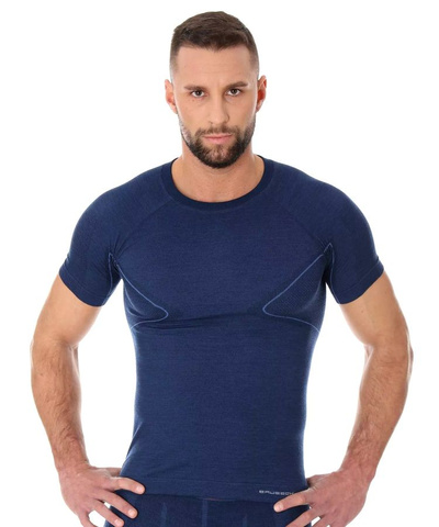 Koszulka męska z krótkim rękawem merino Brubeck ACTIVE WOOL granatowy