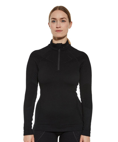 Koszulka damska z długim rękawem Brubeck  EXTREME MERINO ZIP czarny