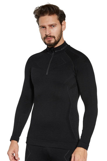 Koszulka męska z długim rękawem Brubeck EXTREME MERINO ZIP czarny