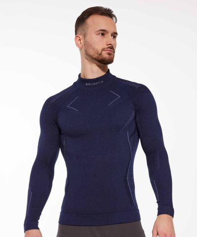 Koszulka męska z długim rękawem Brubeck EXTREME MERINO granatowy