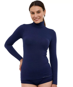 Koszulka damska z golfem Brubeck merino COMFORT WOOL czarny