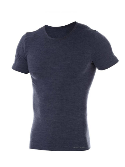 Koszulka męska z krótkim rękawem Brubeck merino COMFORT WOOL jeansowy