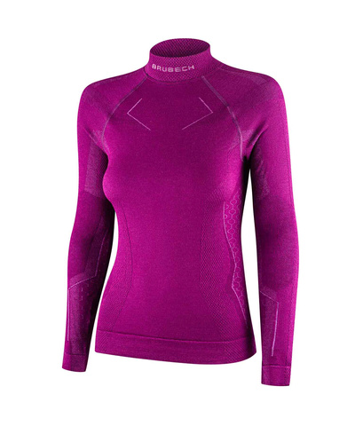 Koszulka damska z długim rękawem Brubeck EXTREME MERINO WOOL fuksjowy