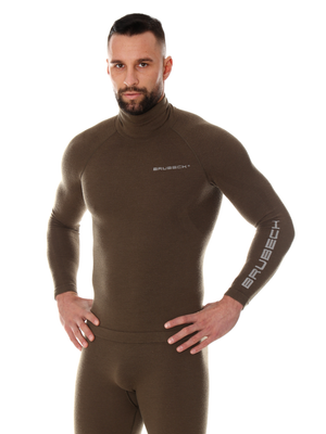 Koszulka męska z długim rękawem merino Brubeck RANGER WOOL khaki