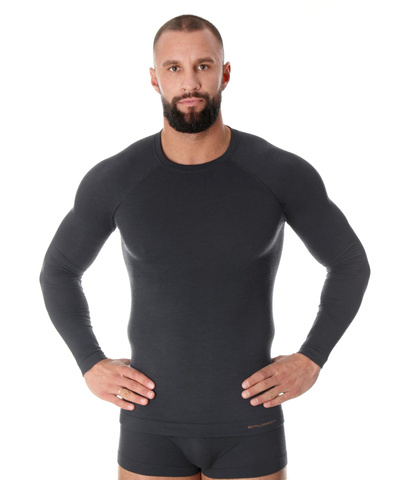 Koszulka męska z długim rękawem merino Brubeck ACTIVE WOOL grafitowy