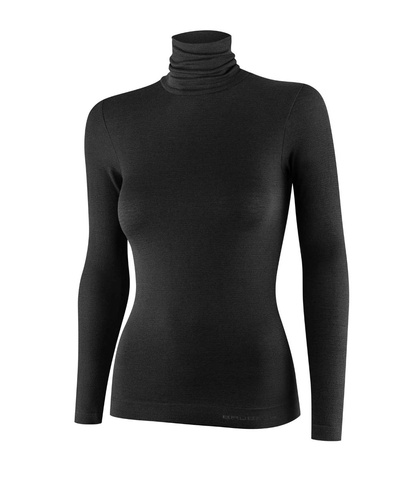 Koszulka damska z golfem Brubeck merino COMFORT WOOL czarny