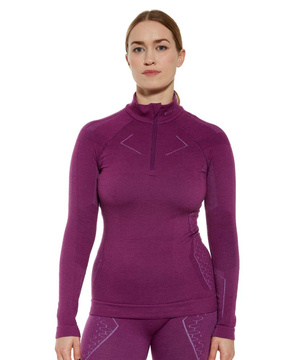 Koszulka damska z długim rękawem Brubeck EXTREME MERINO ZIP fuksjowy
