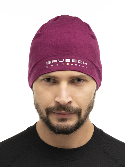 Czapka merino Brubeck dwuwarstwowa EXTREME WOOL śliwkowy 
