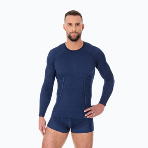 Koszulka męska z długim rękawem merino Brubeck ACTIVE WOOL granatowy