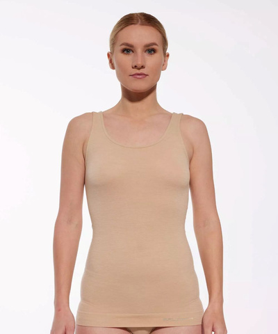Koszulka damska na ramiączkach Brubeck COMFORT MERINO beżowy