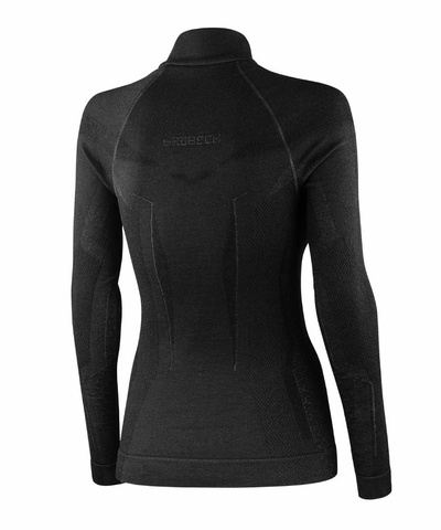 Koszulka damska z długim rękawem Brubeck EXTREME MERINO WOOL ZIP czarny