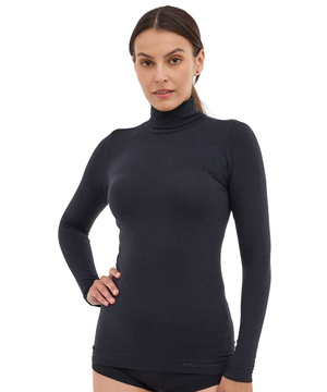 Koszulka damska z golfem Brubeck merino COMFORT WOOL czarny