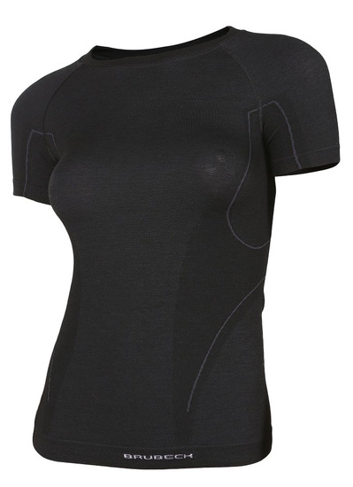 Koszulka damska z krótkim rękawem merino Brubeck ACTIVE WOOL czarny