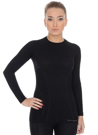 Koszulka damska z długim rękawem merino Brubeck ACTIVE WOOL czarny