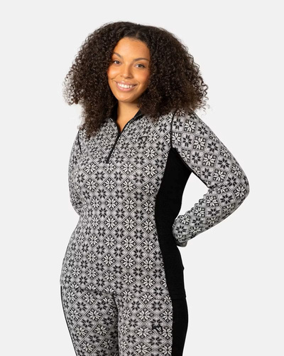 Koszulka damska z długim rękawem 240 merino KariTraa Rose Half Zip - czarny