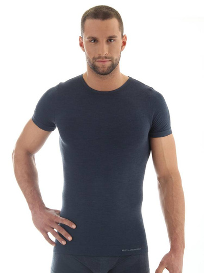 Koszulka męska z krótkim rękawem Brubeck merino COMFORT WOOL jeansowy