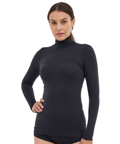 Koszulka damska z golfem Brubeck merino COMFORT WOOL czarny