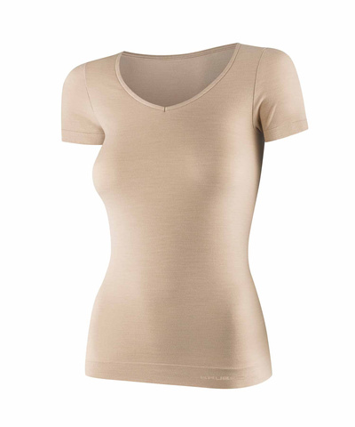 Koszulka damska z krótkim rękawem COMFORT MERINO beżowy