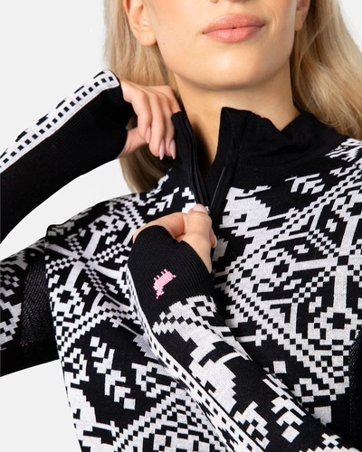 Koszulka damska z długim rękawem merino KariTraa Saga Half Zip - czarny