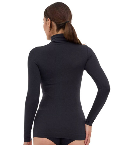 Koszulka damska z golfem Brubeck merino COMFORT WOOL czarny