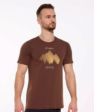 Koszulka męska z krótkim rękawem merino Brubeck OUTDOOR WOOL PRO brązowy