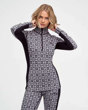 Koszulka damska z długim rękawem 240 merino KariTraa Rose Half Zip - czarny