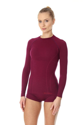 Koszulka damska z długim rękawem merino Brubeck ACTIVE WOOL śliwkowy 